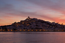 Sunset Over The Eivissa City. Ibiza Island