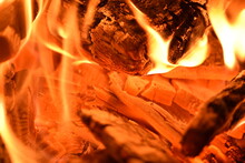 Burning Wood Close Up