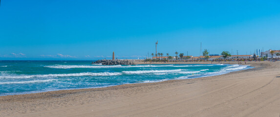 Canvas Print - Puerto Banus beach at Marbella, Spain