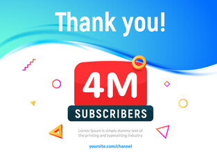 Poster - 4000000 followers vector post 4m celebration. Four millions subscribers followers thank you congratulation