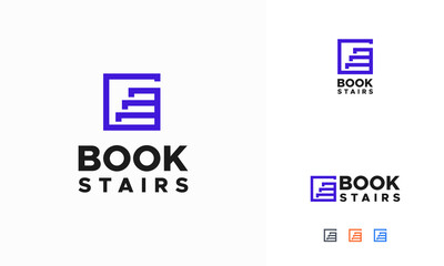 Wall Mural - Book Stairs Logo Symbol Design Template vector illustration, Book Step Logo designs, Education logo designs