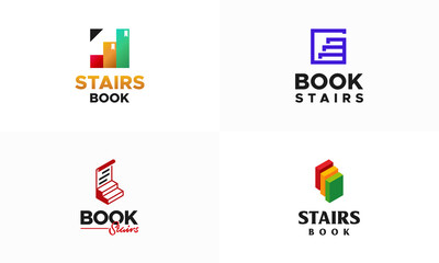 Wall Mural - Set of Book Stairs Logo Symbol Design Template vector illustration, Book Step Logo designs, Education logo designs