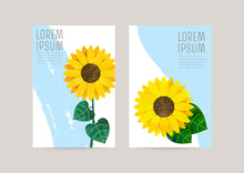 Set Of 3 Cards With Sunflower Illustration, For Greeting, Invitation, Flyer, Poster