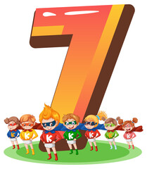 Wall Mural - Seven kids with number seven cartoon