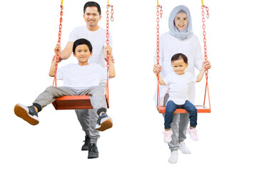 Wall Mural - Muslim parents and children playing with swings