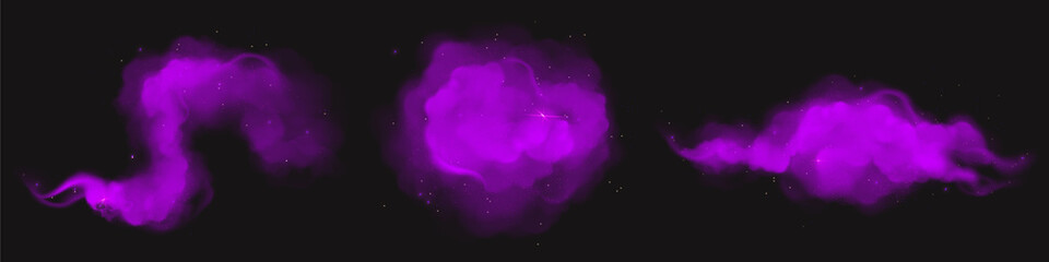Wall Mural - purple magic dust clouds with sparkles and glitter, curve and round powder smoke. holi paints of vio