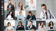 © golubovy - Group video conference. Virtual meeting. Distance cooperation. Screenshot of professional business team brainstorming discussing project online in digital office.