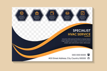 Poster - Professional HVAC Service Flyer Template. Specialist HVAC services using horizontal layout. Space for photo and text. combination orange and dark blue colors. 