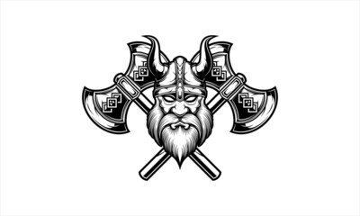 Viking with double axe vector illustration