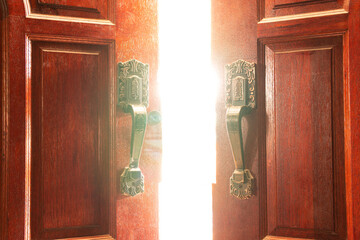 Wall Mural - Open wood door light concept