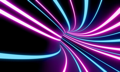 Wall Mural - futuristic neon laser light tunnel. neon light abstract background, 3d rendering