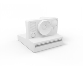 Poster - White vintage camera for instant photos on a white background. Minimalistic design object. 3d rendering icon ui ux interface element.