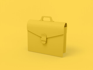 Poster - Yellow mono color briefcase on yellow solid background. Minimalistic design object. 3d rendering icon ui ux interface element.