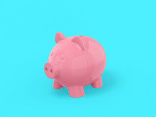 Poster - Pink mono color piggy bank on a blue solid background. Minimalistic design object. 3d rendering icon ui ux interface element.