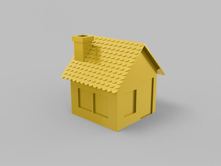 Poster - Golden mono color house on gray solid background. Minimalistic design object. 3d rendering icon ui ux interface element.