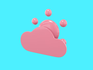 Poster - Pink single color cartoon sun behind cloud half view on blue monochrome background. Minimalistic design object. 3d rendering icon ui ux interface element.