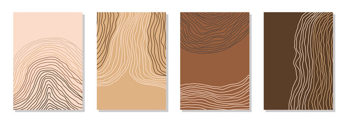 set of 4 wall art posters, brochure, flyer templates. single organic line abstract shape drawn, hand
