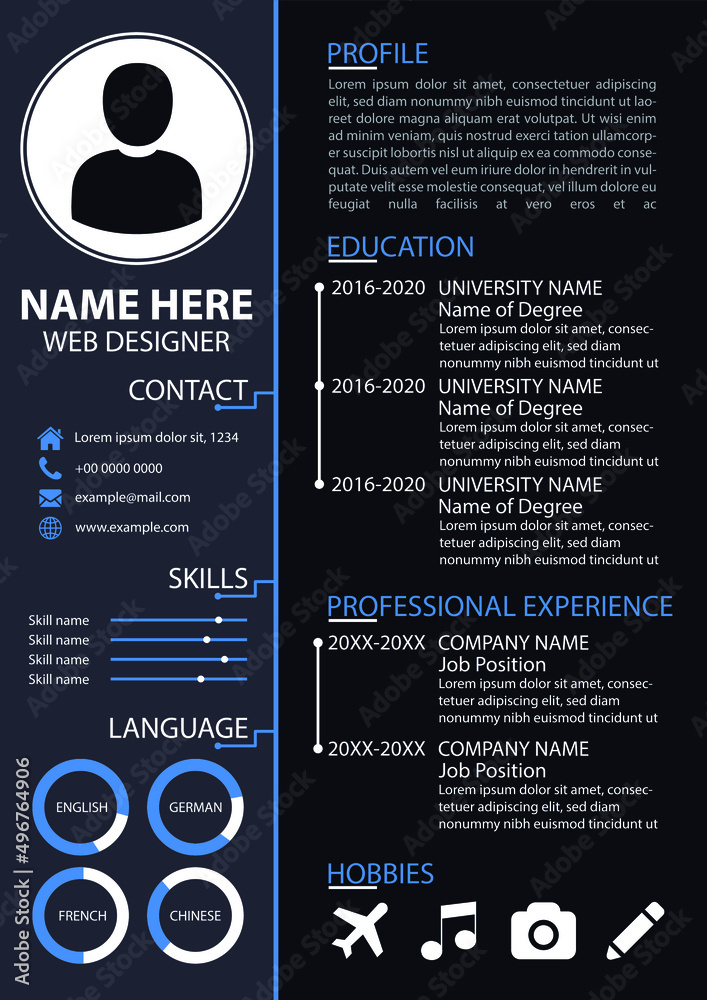 CV - Resume Template. Modern Design. Simple Clean Color Background ...