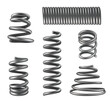© ONYXprj - Metallic spring coils. Flexibly geometrical 3d steel shapes for heavy machine industry compressed chrome coils decent vector realistic illustrations
