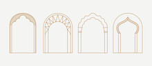 Vector Set Of Design Elements And Illustrations In Simple Linear Style - Boho Arch Logo Design Elements And Frames For Social Media Stories And Posts