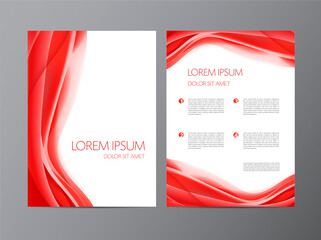 Wall Mural - Vector set of red wavy abstract covers, brochures, flyers, flowing silk.