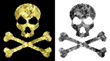 Skull With Crossbones In Digital Style. Danger Of Viruses Infecting Computers And Digital Devices. Vector Isolated On White Background