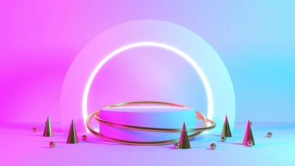 Wall Mural - product stand blue pink violet neon abstract background, studio modern ultraviolet light, room paste