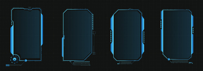Sci-fi concept design. Futuristic vector HUD interface screen design. Names of digital callouts. Set of futuristic HUD UI GUI screen elements. High-tech screen for video games. 