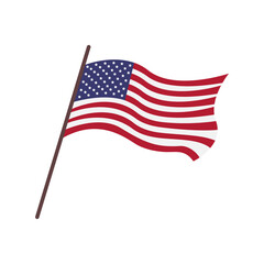 Waving flag of USA, United States of America. Isolated american flag with red and white stripes and 50 stars. Vector flat illustration