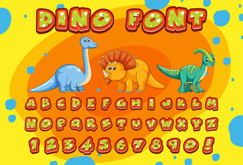 Wall Mural - Font design for english alphabets in dinosaur character on color template