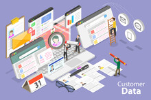3D Isometric Flat Vector Conceptual Illustration Of Customer Data, Client Database Management