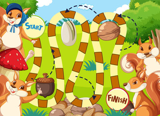 Wall Mural - Game template design with squirrels in garden