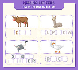 Poster - Fill the missing letter of each word worksheet for children