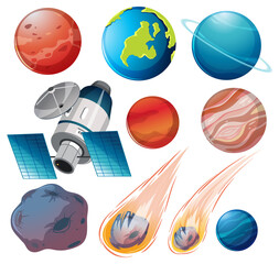 Wall Mural - set of space planets on white background