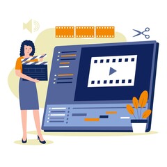 Wall Mural - Flat vector illustration of video editing concept. Illustration for websites, landing pages, mobile applications, posters and banners