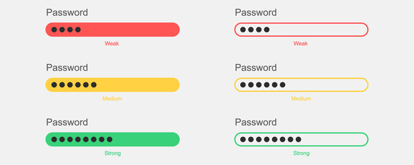 Template with password : weak, medium, strong. Digital security concept. User data protection. Privacy concept.