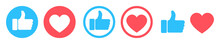 Thumb Up And Heart Icon On White Background. Set With Like And Love Icons. Symbol Okay Or Good.