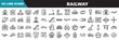 railway line icons set. linear icons collection. helicopter black shape top view, carsharing, luggage scan, computer test vector illustration