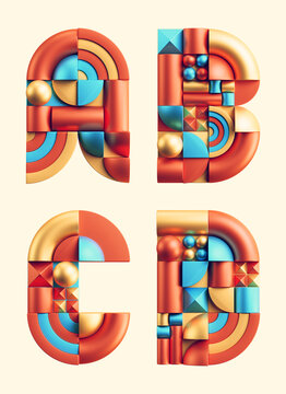 3d rendering of colorful font made of abstract geometric shapes