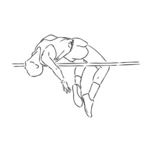Continuous Line Drawing Of Athlete Pole Vault. One Line Jumping Sport Vector Illustration On White Background