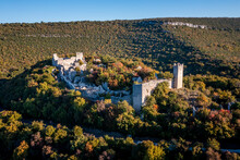 Aerial View Of Dvigrad Castle Ruins On Hilltop Near Kanfanar, Istria, Croatia.