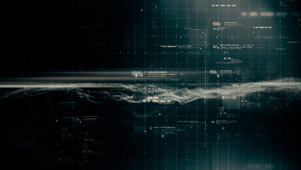 Aufkleber - Futuristic abstract de-focus flowing data matrix, telemetry and encrypt numbers display with particles simulation for head up display in cyber space environment background