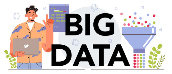 Poster - Big data typographic header. Mining and analyzing of digital information