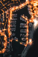 Aerial View Of The Port De Cassis Harbour At Night In South Of France.