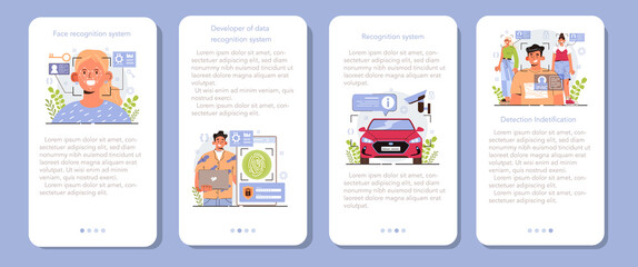 Poster - Face recognition system development mobile application banner set