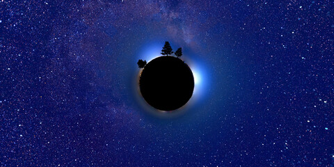 Wall Mural - little planet night sky trees