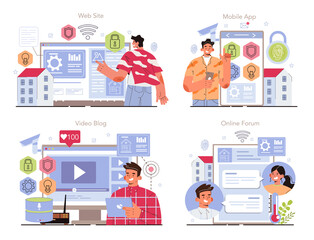 Poster - smart home online service or platform set. idea of wireless technology
