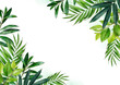 Leinwandbild Motiv Watercolor background of tropical green plants. Vintage green.  Botanical hand drawn illustration. Highly detailed plant template. Palm leaves. Exotic. 