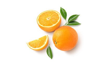 Wall Mural - Flat lay of Orange with cut in half isolated on white background.