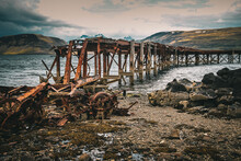Rusty Broken Old Bridge Over A River In Iceland